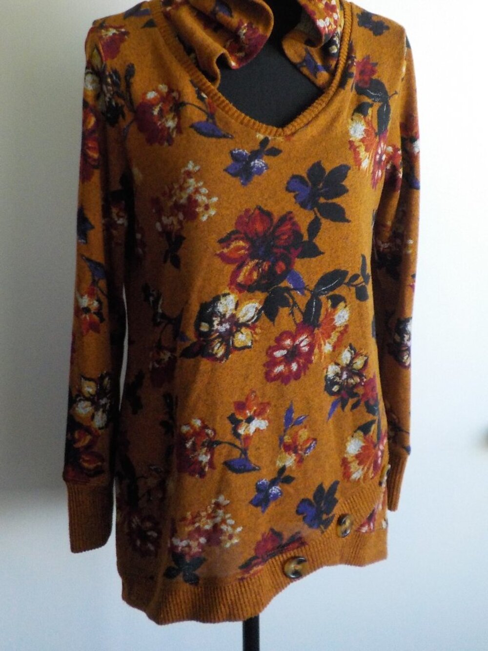 New York Laundry Sweater - Small - Rust Floral Hooded Long Sleeve (2566)
